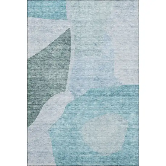 Teal And Ivory Abstract Washable Area Rug With UV Protection Photo 1