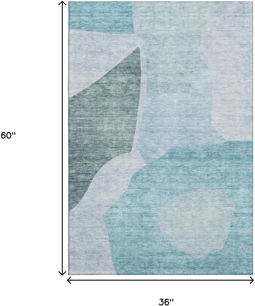 Teal And Ivory Abstract Washable Area Rug With UV Protection Photo 7