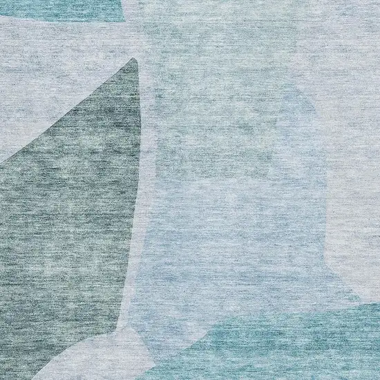 Teal And Ivory Abstract Washable Area Rug With UV Protection Photo 8