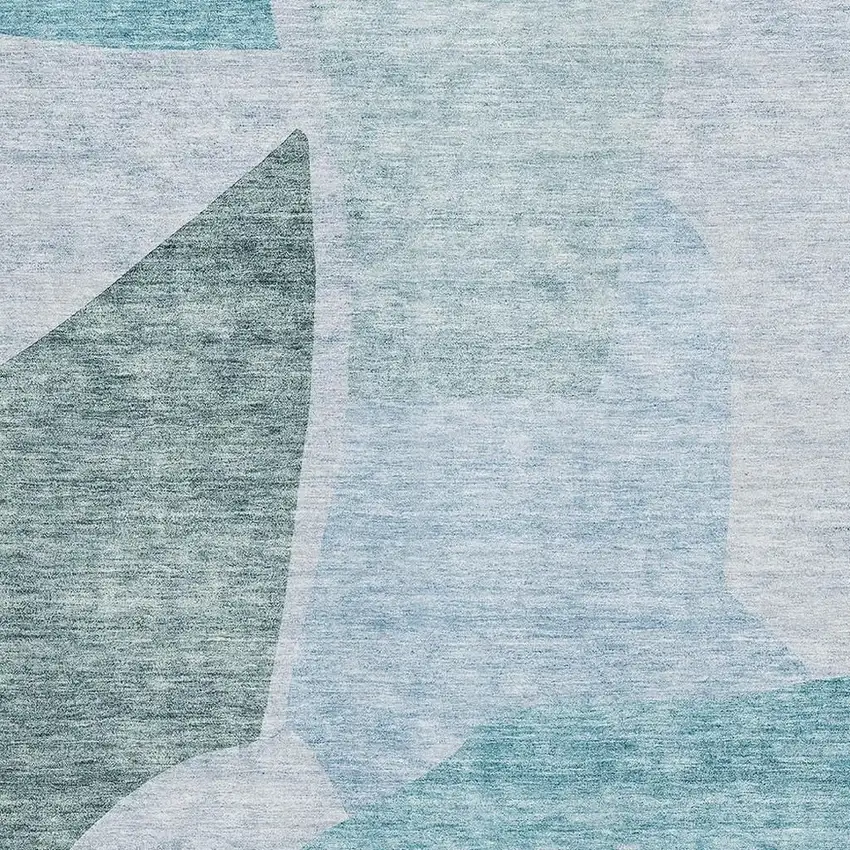 Teal And Ivory Abstract Washable Area Rug With UV Protection Photo 8