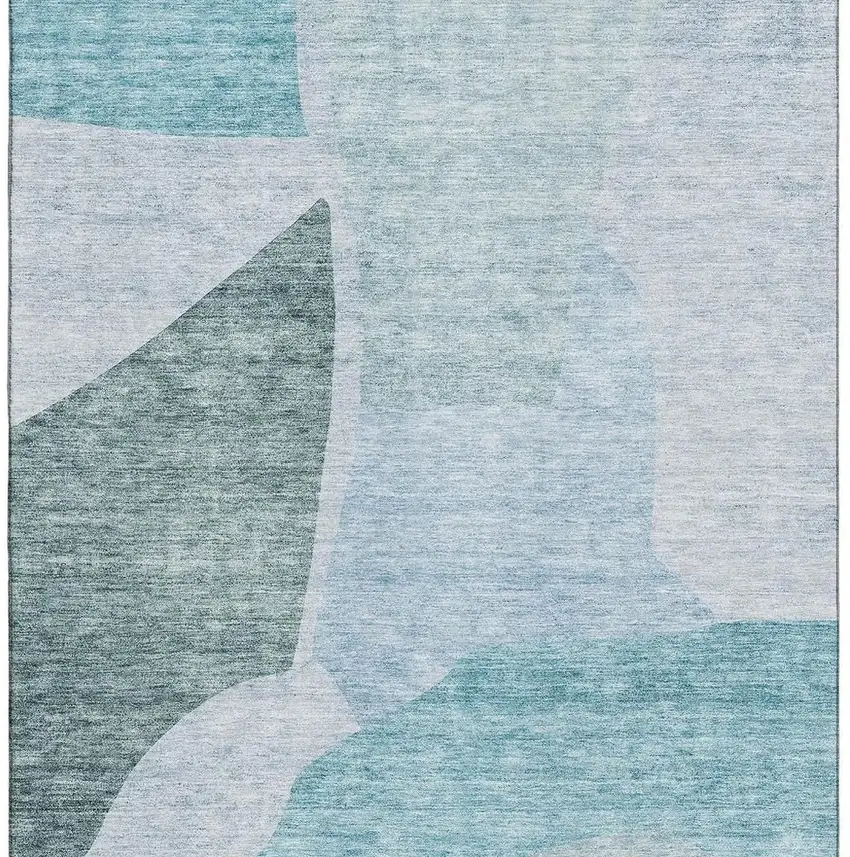 Teal And Ivory Abstract Washable Area Rug With UV Protection Photo 4