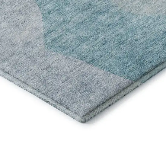 Teal And Ivory Abstract Washable Area Rug With UV Protection Photo 7