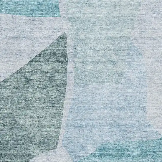 Teal And Ivory Abstract Washable Area Rug With UV Protection Photo 7