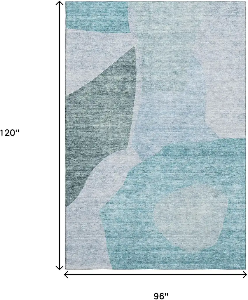 Teal And Ivory Abstract Washable Area Rug With UV Protection Photo 3