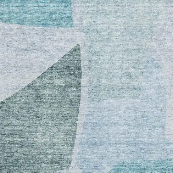 Teal And Ivory Abstract Washable Area Rug With UV Protection Photo 5