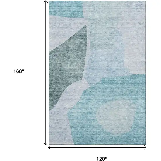 Teal And Ivory Abstract Washable Area Rug With UV Protection Photo 3