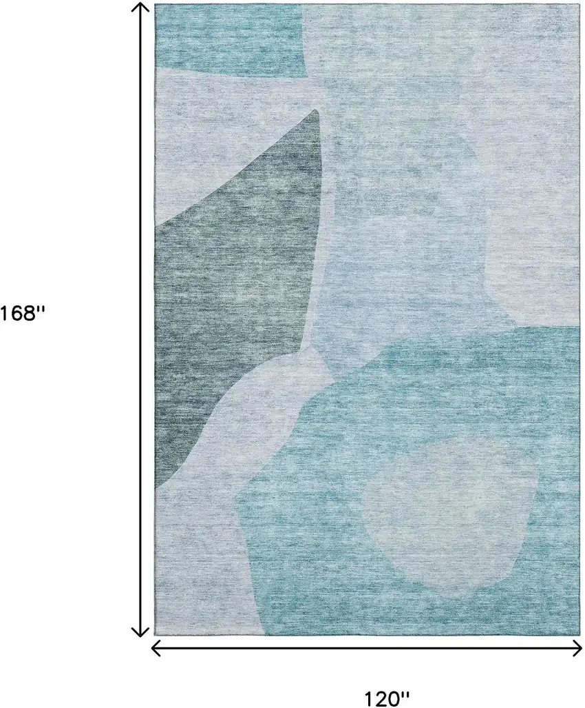 Teal And Ivory Abstract Washable Area Rug With UV Protection Photo 3
