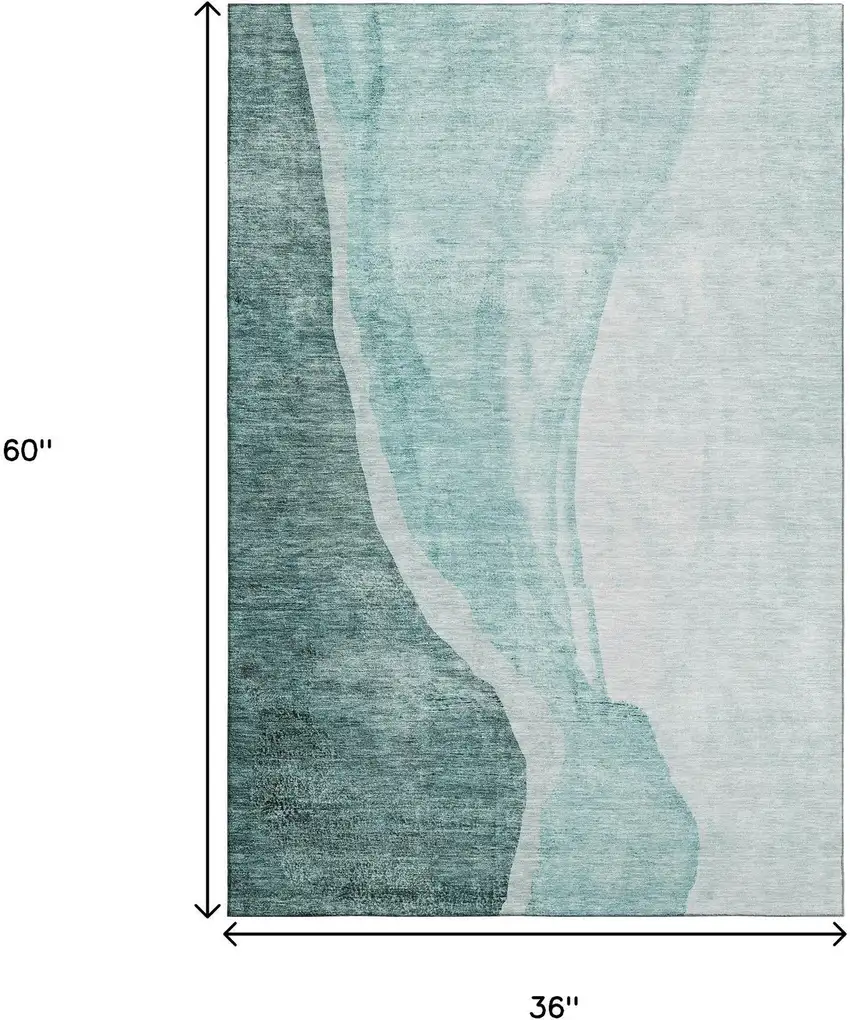 Teal And Ivory Abstract Washable Area Rug With UV Protection Photo 6