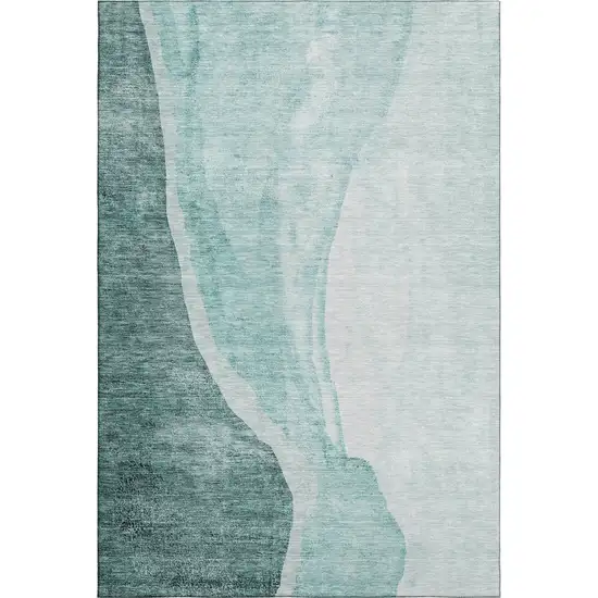 Teal And Ivory Abstract Washable Area Rug With UV Protection Photo 1