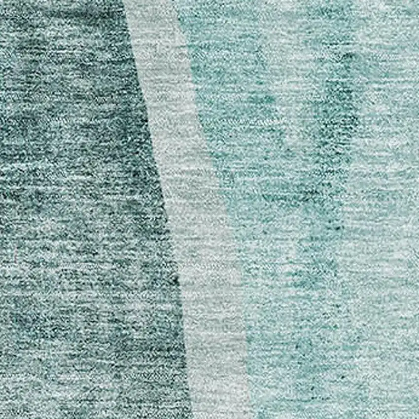 Teal And Ivory Abstract Washable Area Rug With UV Protection Photo 3