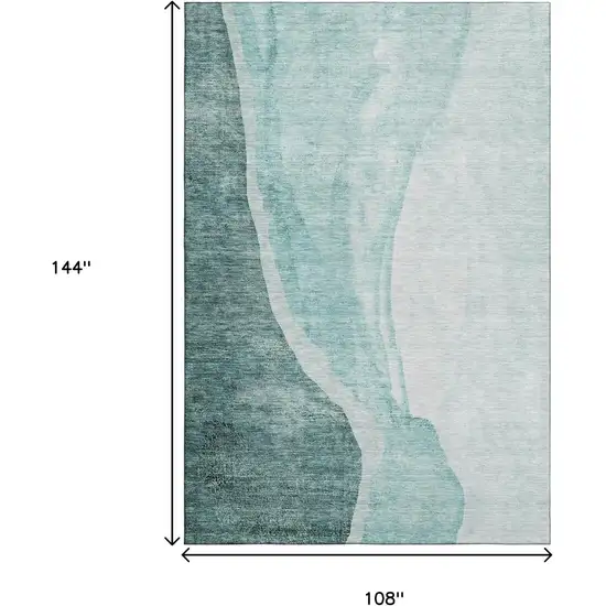 Teal And Ivory Abstract Washable Area Rug With UV Protection Photo 3