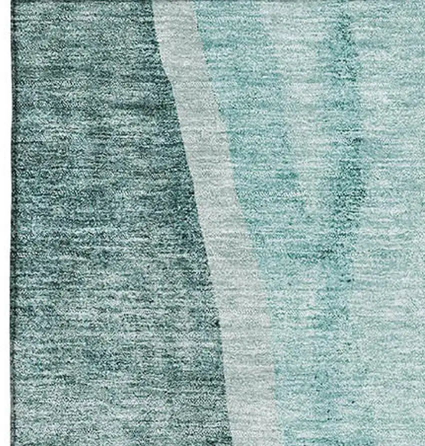 Teal And Ivory Abstract Washable Area Rug With UV Protection Photo 6