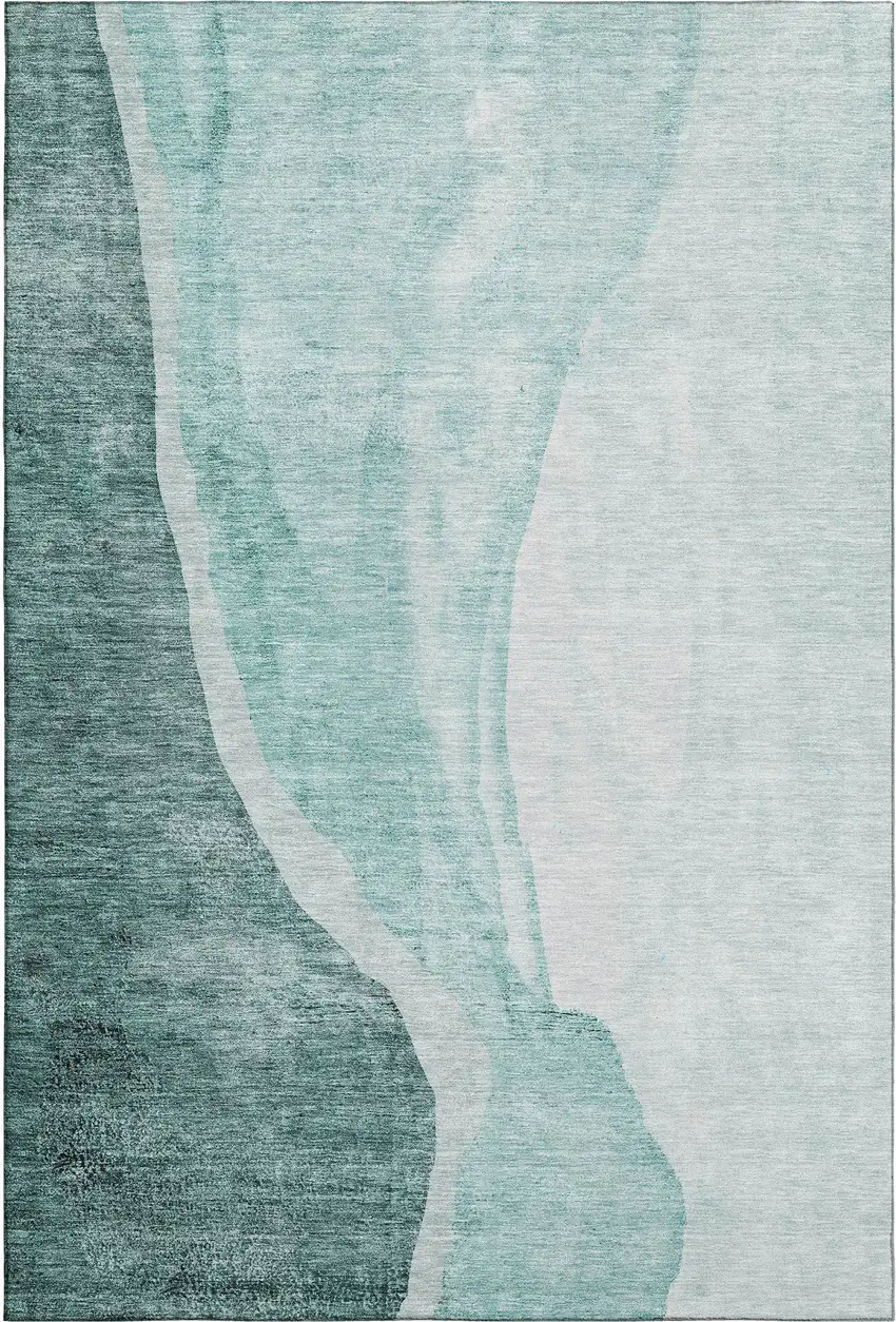Teal And Ivory Abstract Washable Area Rug With UV Protection Photo 2