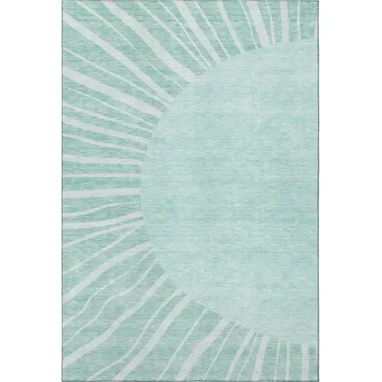 Teal And Ivory Abstract Washable Area Rug With UV Protection Photo 3