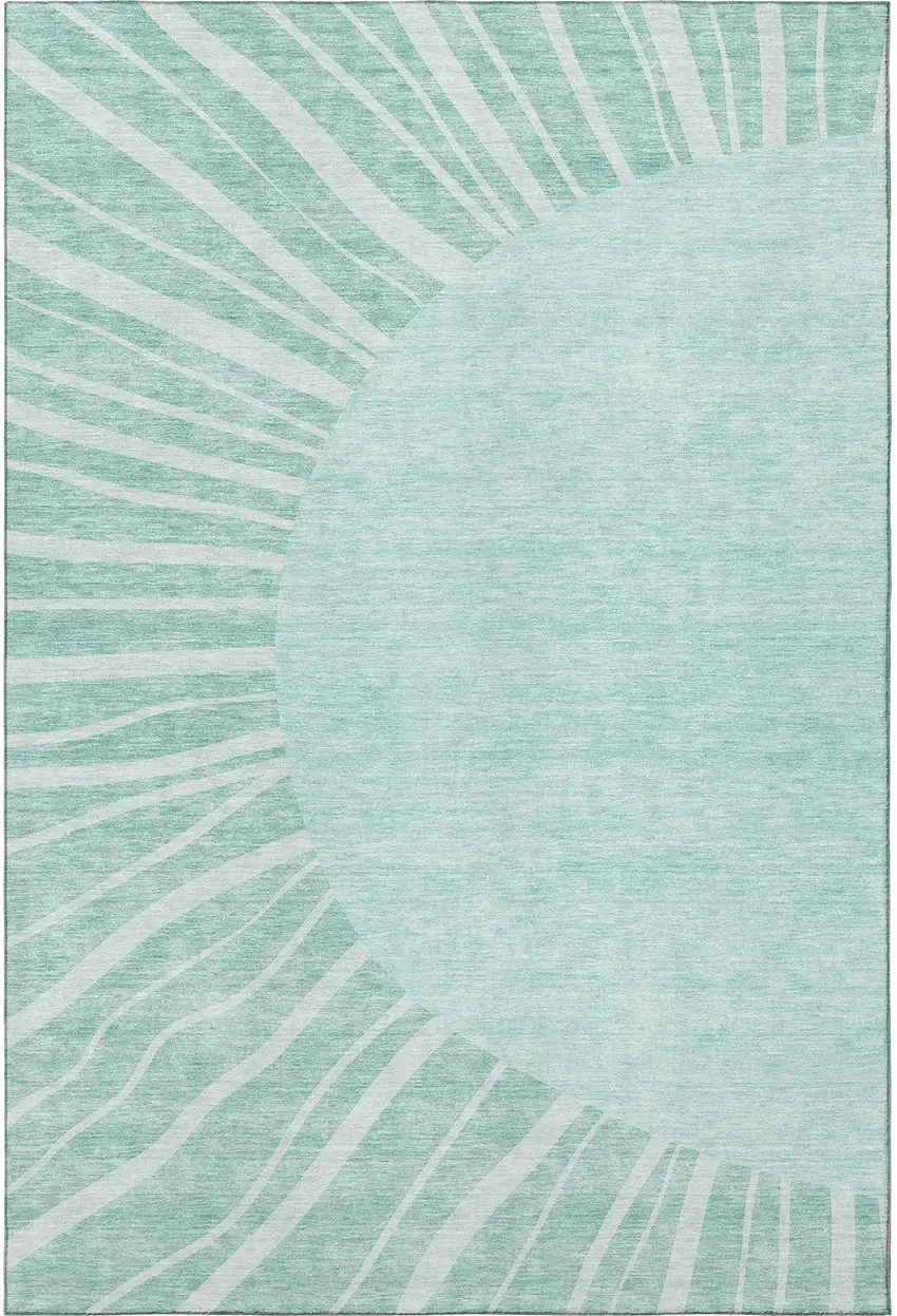 Teal And Ivory Abstract Washable Area Rug With UV Protection Photo 3