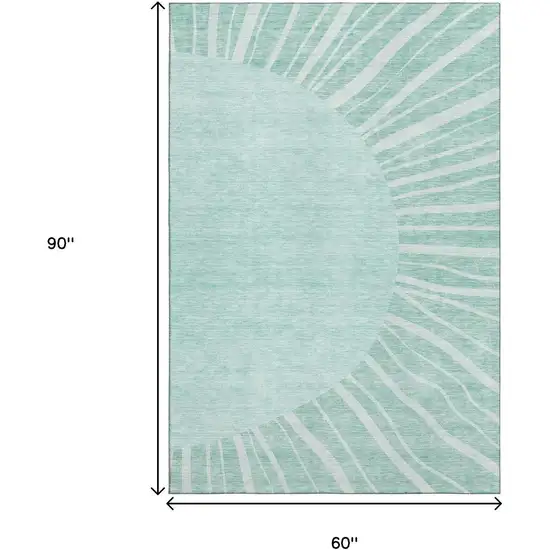 Teal And Ivory Abstract Washable Area Rug With UV Protection Photo 3
