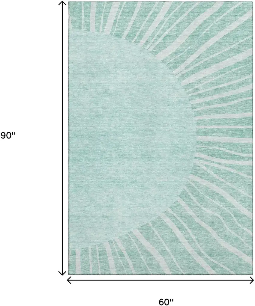 Teal And Ivory Abstract Washable Area Rug With UV Protection Photo 3