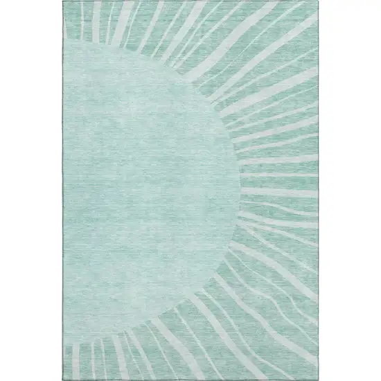 Teal And Ivory Abstract Washable Area Rug With UV Protection Photo 2