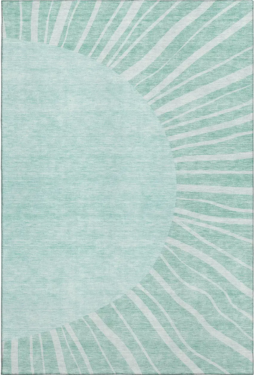 Teal And Ivory Abstract Washable Area Rug With UV Protection Photo 2