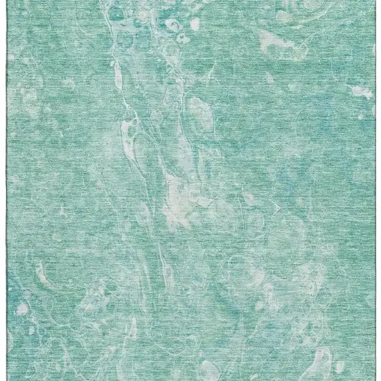 Teal And Ivory Abstract Washable Area Rug With UV Protection Photo 3