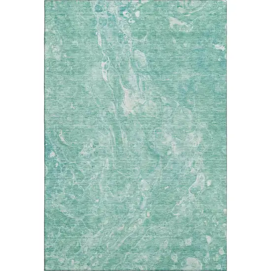 Teal And Ivory Abstract Washable Area Rug With UV Protection Photo 1