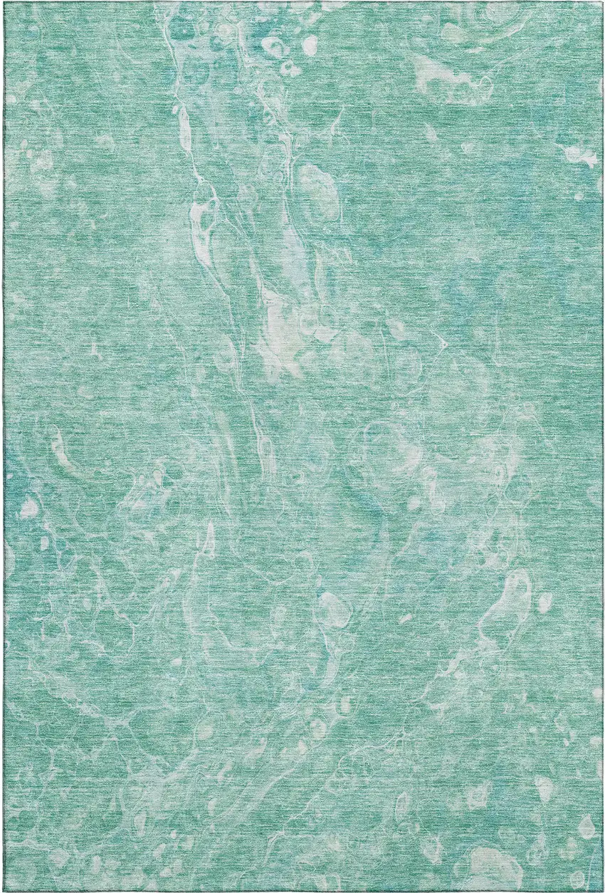 Teal And Ivory Abstract Washable Area Rug With UV Protection Photo 1