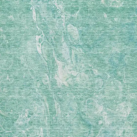 Teal And Ivory Abstract Washable Area Rug With UV Protection Photo 2
