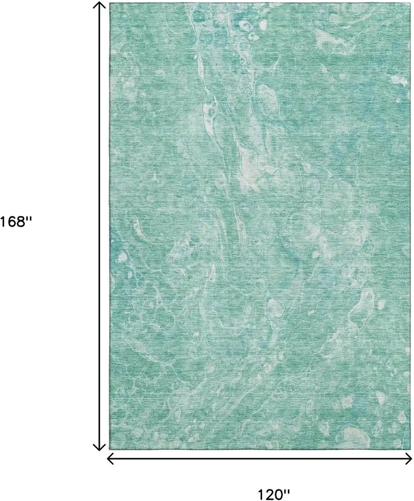 Teal And Ivory Abstract Washable Area Rug With UV Protection Photo 3