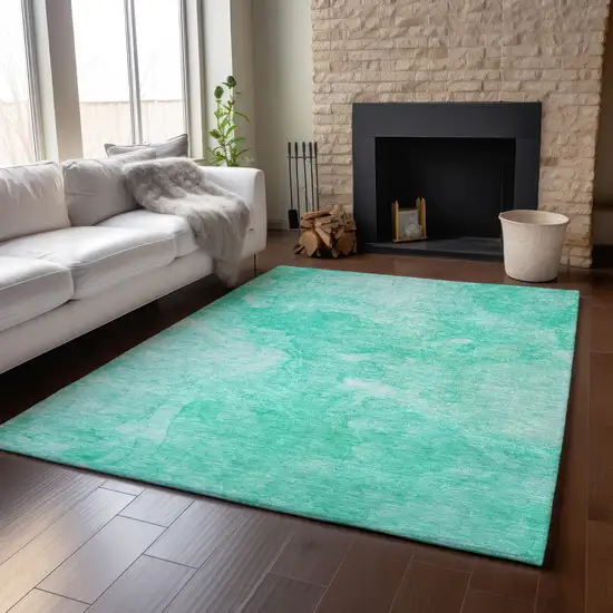 Teal And Ivory Abstract Washable Area Rug With UV Protection Photo 4