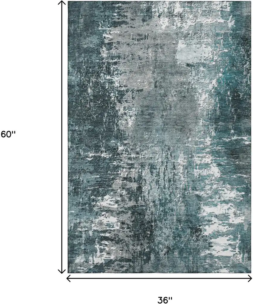 Teal And Ivory Abstract Washable Area Rug With UV Protection Photo 6