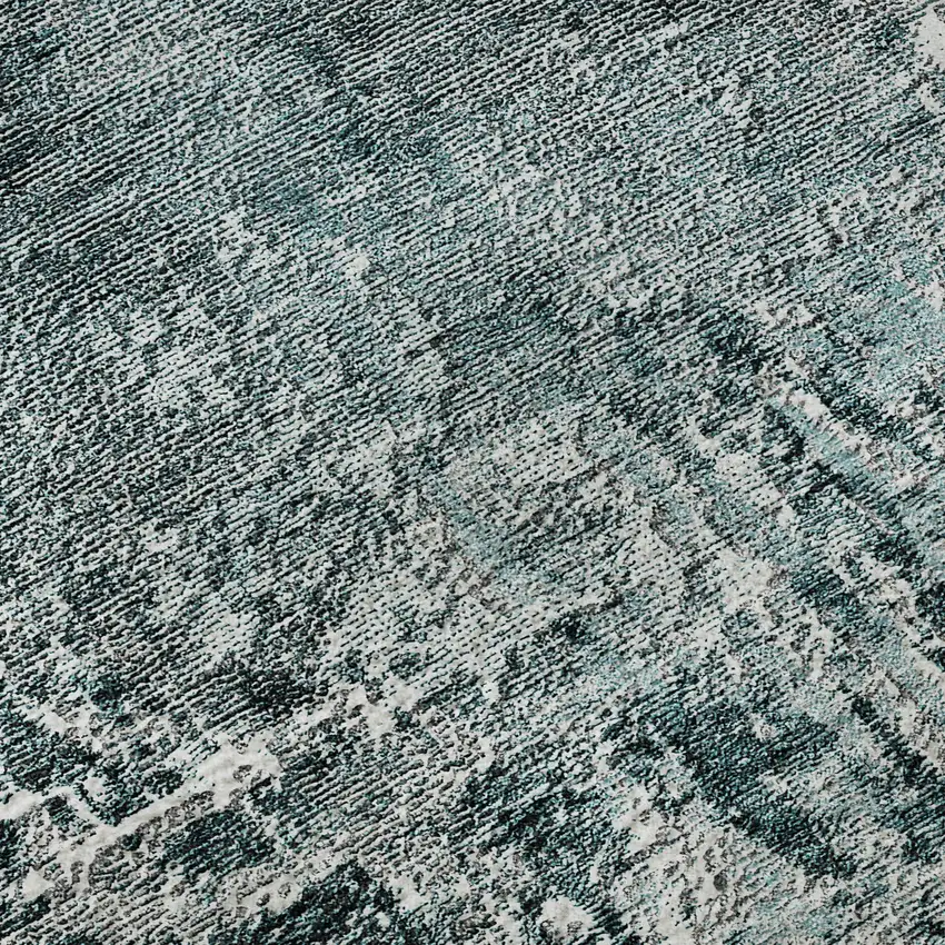 Teal And Ivory Abstract Washable Area Rug With UV Protection Photo 9
