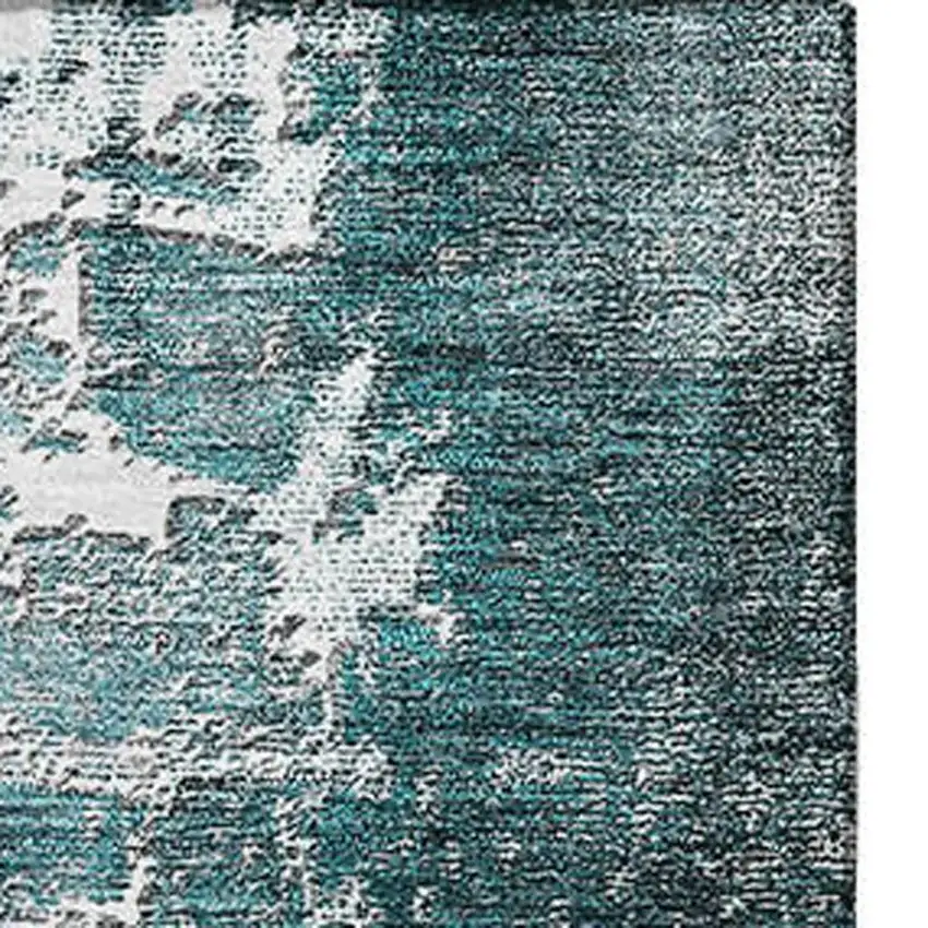 Teal And Ivory Abstract Washable Area Rug With UV Protection Photo 4