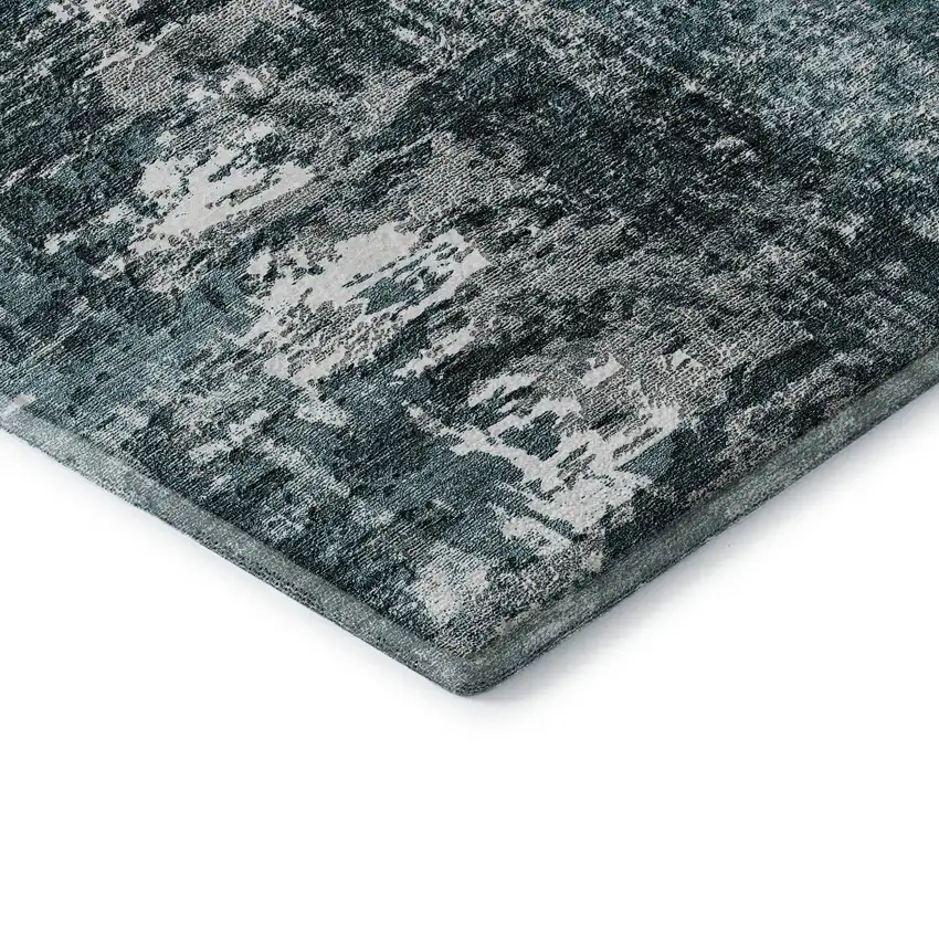 Teal And Ivory Abstract Washable Area Rug With UV Protection Photo 7