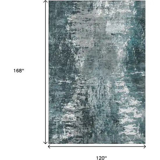 Teal And Ivory Abstract Washable Area Rug With UV Protection Photo 3