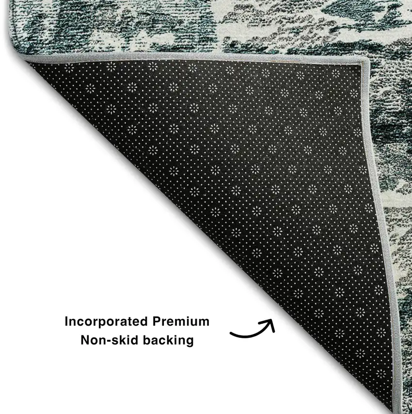 Teal And Ivory Abstract Washable Area Rug With UV Protection Photo 6