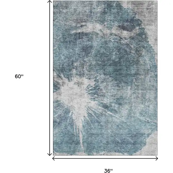 Teal And Ivory Abstract Washable Area Rug With UV Protection Photo 3