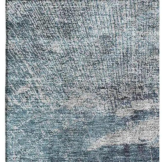 Teal And Ivory Abstract Washable Area Rug With UV Protection Photo 2