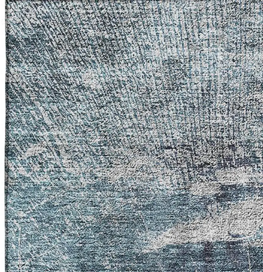 Teal And Ivory Abstract Washable Area Rug With UV Protection Photo 2