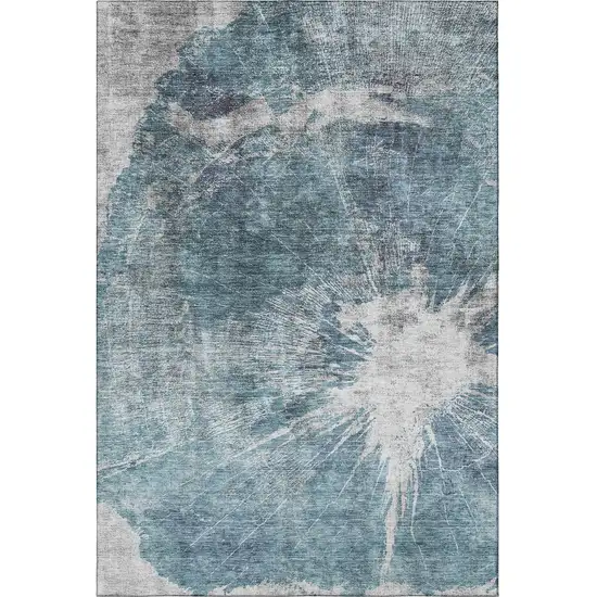 Teal And Ivory Abstract Washable Area Rug With UV Protection Photo 3