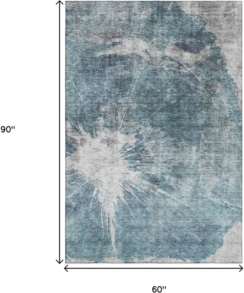 Teal And Ivory Abstract Washable Area Rug With UV Protection Photo 3