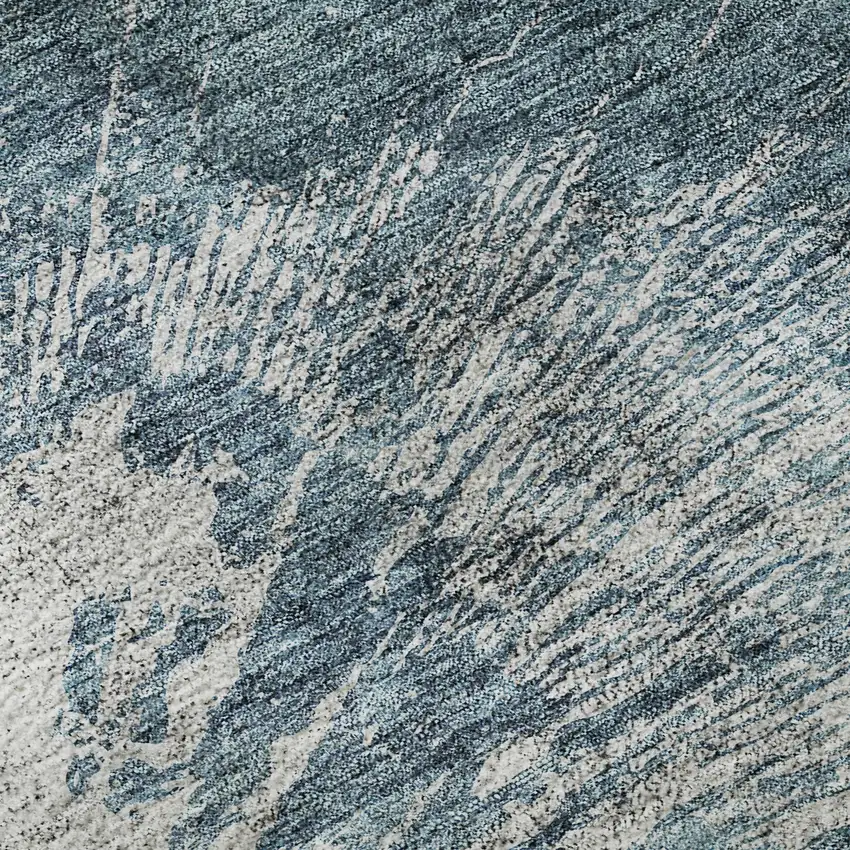 Teal And Ivory Abstract Washable Area Rug With UV Protection Photo 9