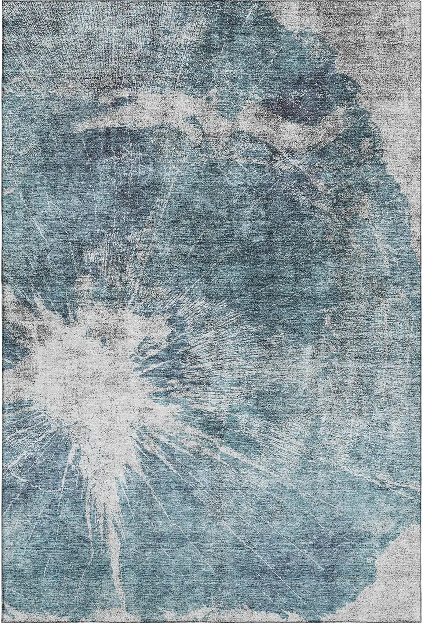 Teal And Ivory Abstract Washable Area Rug With UV Protection Photo 1