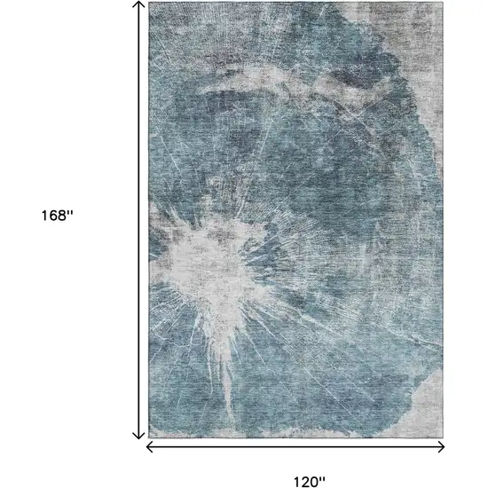 Teal And Ivory Abstract Washable Area Rug With UV Protection Photo 3