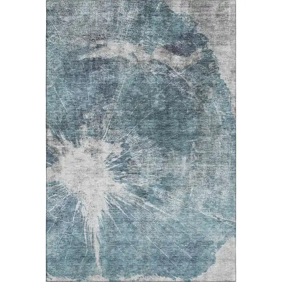 Teal And Ivory Abstract Washable Area Rug With UV Protection Photo 1