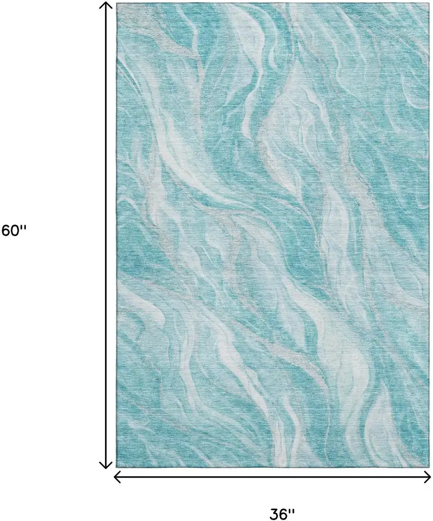 Teal And Ivory Abstract Washable Area Rug With UV Protection Photo 6