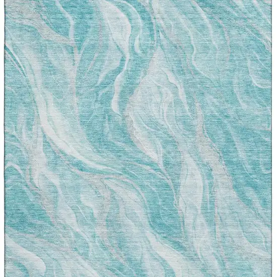 Teal And Ivory Abstract Washable Area Rug With UV Protection Photo 3