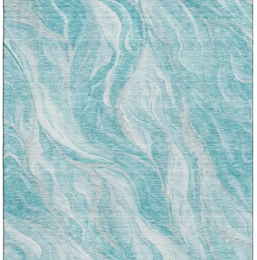 Teal And Ivory Abstract Washable Area Rug With UV Protection Photo 5