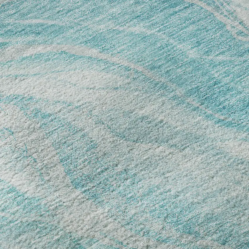 Teal And Ivory Abstract Washable Area Rug With UV Protection Photo 9