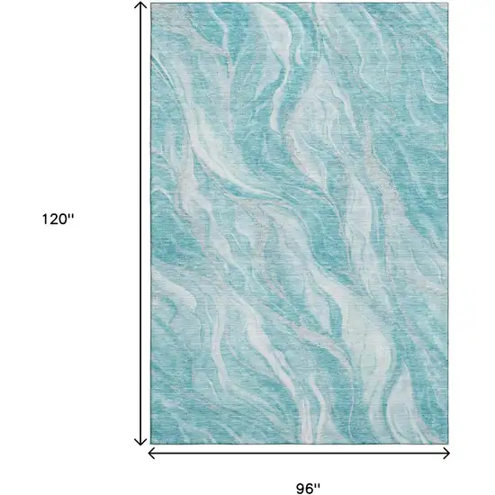 Teal And Ivory Abstract Washable Area Rug With UV Protection Photo 4