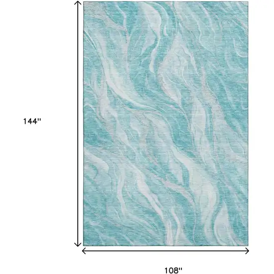 Teal And Ivory Abstract Washable Area Rug With UV Protection Photo 3